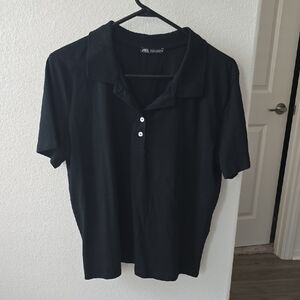 Zara Black Short Sleeve Shirt Large